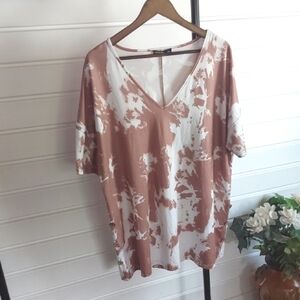 Women's V-Neck Brown And White Tie-Dye Top By SHEIN size XL
